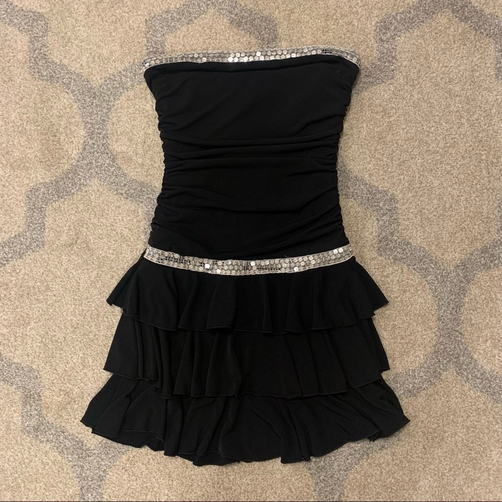 Black strapless cocktail dress